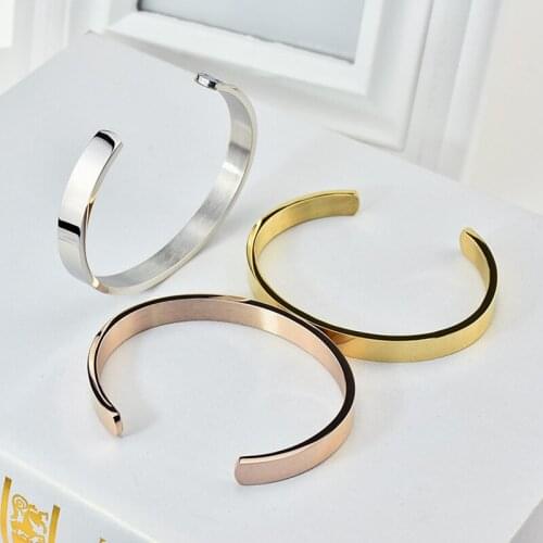 Beichong Bangle for Women 316L Stainless Steel Fine Jewelry C Shape Cuff Silver Color Open Couple Bracelet Father Gift