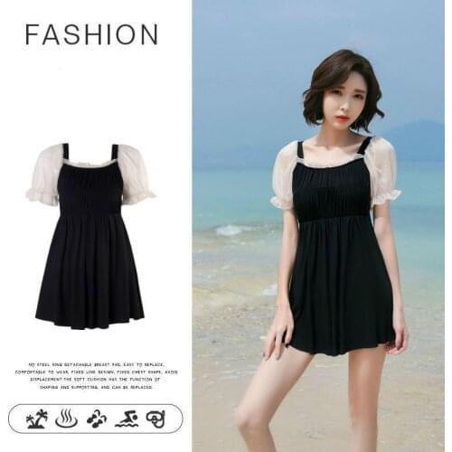 Womens Swimwear 2021 New Hot Spring Slim One Pieces Conservative Skirt Chest Pad Student Korean Fairy Ins Sexy Fashion Swimsuit