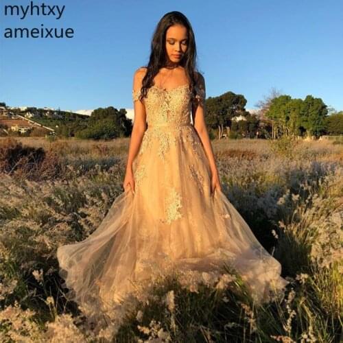 Sexy Shoulder Long Red Champagne Custom Prom Dress 2020 New Arrival Formal Party Full Length Appliques Special Occasion Gowns