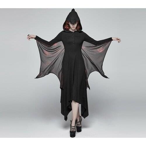 PUNK RAVE Women Gothic Dress Bat Wing Full Sleeve Long Dress Party Cospaly Queens Ankle-Length Stage Performance Costume