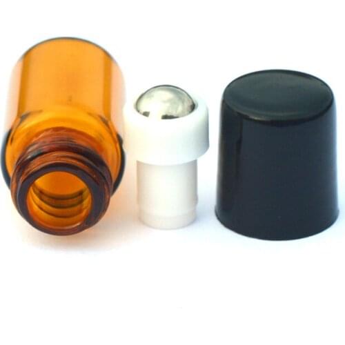 100pcs 2ml Mini Amber Roller Glass Bottle Refillable Essential Oil Perfume Small Sample Roll-on Bottle With Black Plastic Cap