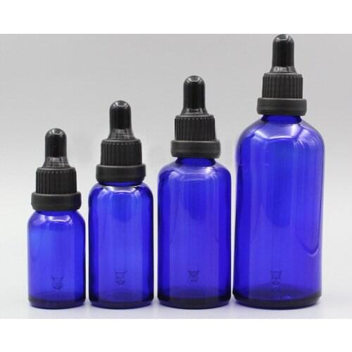 2/10pcs 5ml 10ml 15ml 20ml 30ml 50ml 100ml Empty Blue Glass Essential Oil Dropper Bottle with Black Cover Glass Dropping Pipette