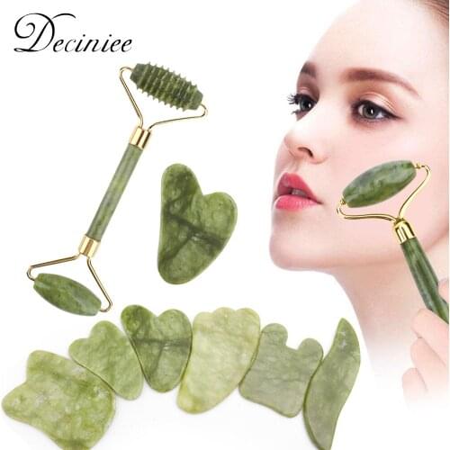 2pcs Xiuyu Facial Massager Jade Roller Gua Sha Set Real Natural Jade Facial Roller Anti Aging Face Beauty Set For Eyes Neck Body
