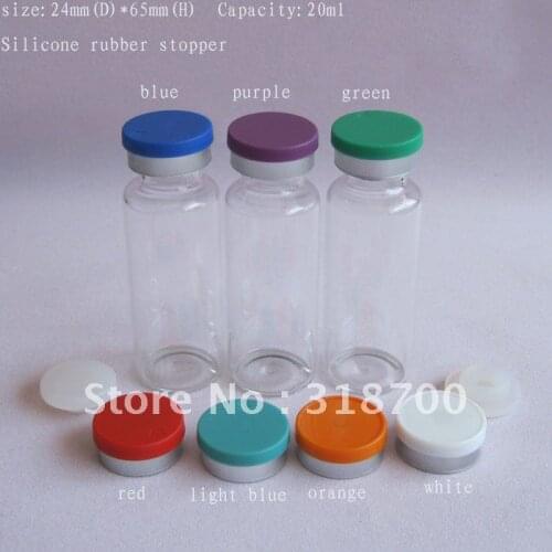 200 x 20ml clear medicine glass vial with silicone stoper with flip cap, 20cc glass bottle, cosmetic packaging container
