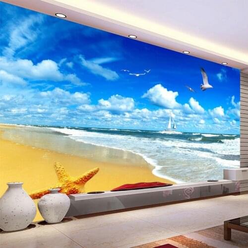 3D Wallpaper Beautiful Blue Sky Beach Seaside Landscape Photo Nature Wallpaper Living Room TV Backdrop Wall Mural 3D Home Decor