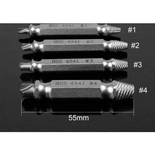 4Pcs Screw Extractor Drill Bits Guide Set Broken Damaged Bolt Remover Double Ended Damaged Screw Extractor 1# 2# 3# 4