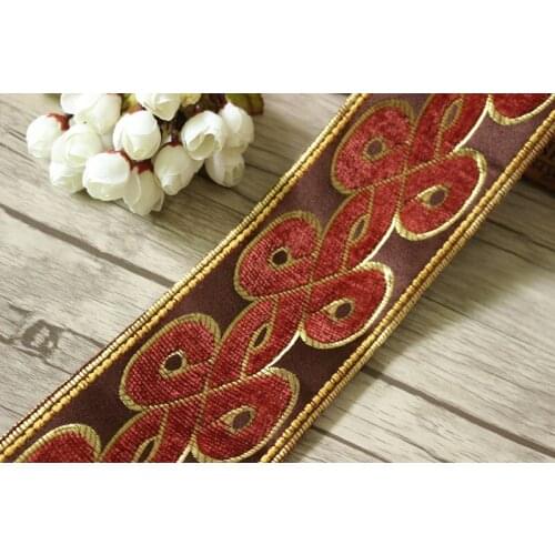 4yards/lot wide 8.5cm Woven Jacquard Ribbon Geometric design with fluff red for curtain and clothing accessory LS-1511