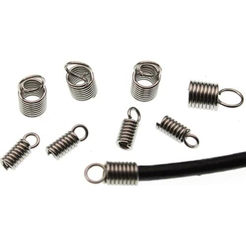 50pcs Stainless Steel Spring End Clasps Hook Connector Crimp End Beads Caps Fastener Clasps for 1.5/2/2.5/3/3.5/4mm Round Cord