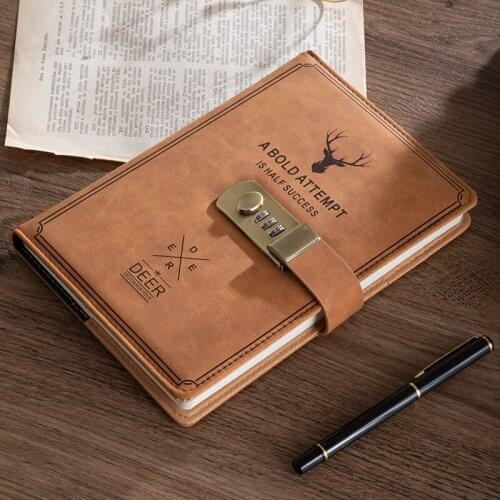 A5 Dairy Notepad With Lock Personal Password Notebook Leather Soft Cover Squred Books For Records Office Accessories