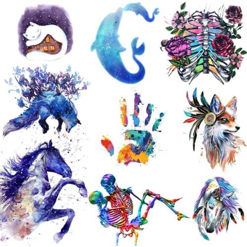 Ink Jet Punk Iron On Transfer Patch Skull T-Shirt Appliques Heat Transfer Vinyl Washable Sticker Stripes On Clothes Badge Patch