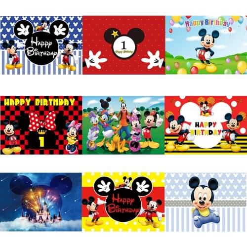 Disney Mickey Minnie Cartoon Print Curtain Backdrop Cloth Childrens Birthday Party Wall Decorations Backdrop Stand Girl gift