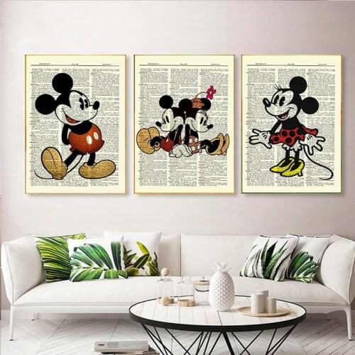 Disney Cartoon Canvas Mickey Minnie Mouse Posters and Prints Retro Painting on Canvas Wall Art Pictures Cuadros Kids Room Decor