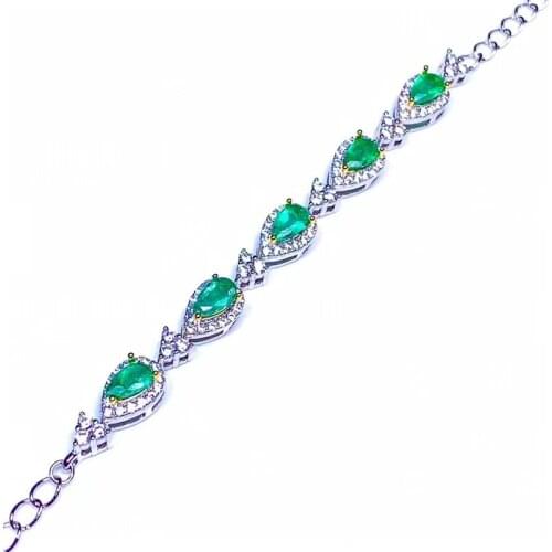 Elegant Female Party Jewelry New Fashion Real and Natural Emerald Bracelet 925 Sterling Silver Bracelet 3*4mm