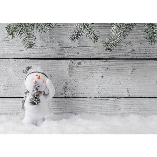 Snowman Wooden Board Christmas Photography Backdrop Computer Printed Photocall Potobooth Background for Children Baby Shower Pet