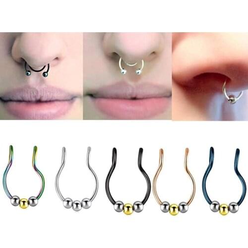 1pcs New Fake Nose Piercing Fake Nose Ring Hoop Septum Rings Surgical Steel Colorful Fake Piercing Nose Piercings Jewelry Punk