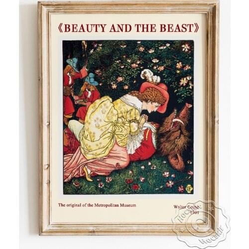 Walter Crane Exhibition Museum Poster, Beauty And The Beast Art Prints Canvas Painting, Childrens Books Illustration Home Decor
