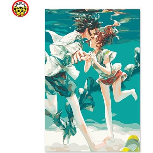Painting by numbers art paint by number Beautiful Spirited Away and Anime Underwater kissing Anime DIY Draw on