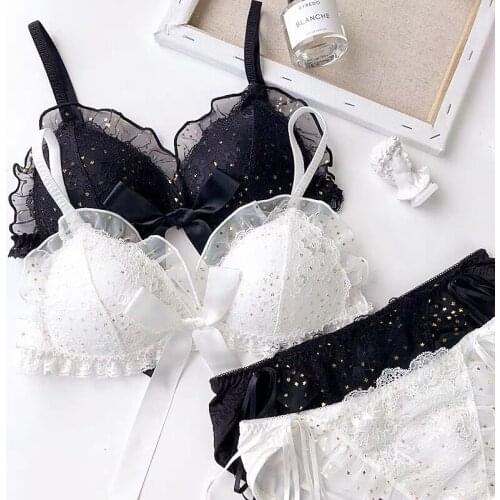 Honviey New Women Push Up Brassier Lace Shell Bra Sets Romantic comfortable Push Up Brassieres Suits Solid Sexy Lingerie Sets