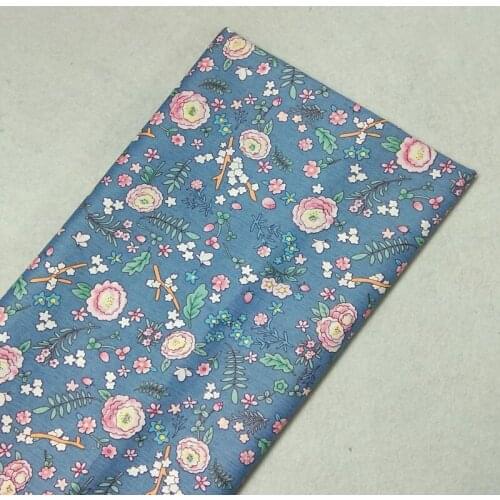 Pretty Blue Colorful Blooming Flowers Printed 100% Cotton Fabric 50x160cm Floral Patchwork baby cloth apparel dress home decor