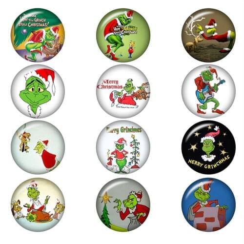 How the grinch stole christmas glass snap button DIY jewelry Round photo cabochons flat back DA1162
