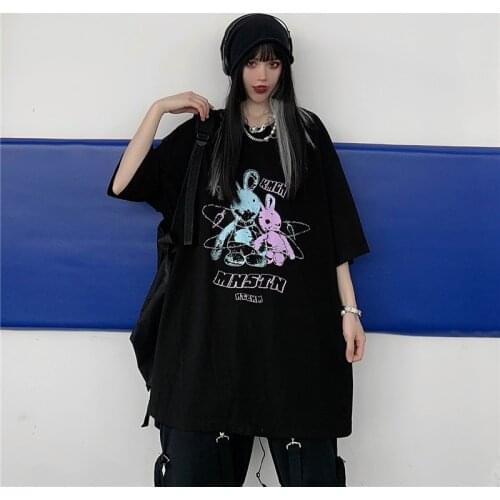 Summer Harajuku style cartoon printed short-sleeved t-shirt womens half-sleeved loose top T-shirt cool all-match female
