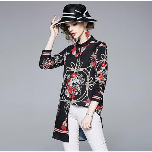 Summer 2020 Womens Shirt Floral Blouse Long Sleeve Shirts for Women Vintage Womens Tops and Blouses 0005# KJ5720