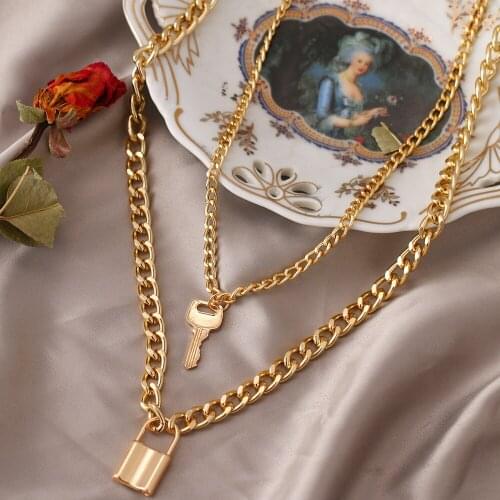 FNIO MultiLayer Lover Lock Pendant Choker Necklace Steampunk Padlock Heart Chain Necklace Collier Best Couple Jewelry Gift