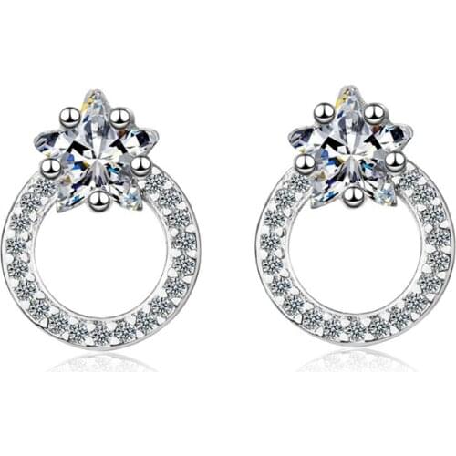 KOFSAC Fashion 925 Sterling Silver Earrings For Women Wedding Exquisite Full Zircon Round Earring Jewelry Lady Anniversary Gifts