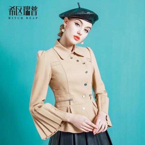 Retro Indifference Camel Organ Folding Sleeve Motorcycle Jacket Small Coat