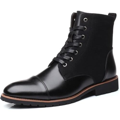 New Vogue Men Leather Shoes Waterproof Men Boots Comfortable Short Plush Black Winter Boots Quality Ankle Boots Business Men
