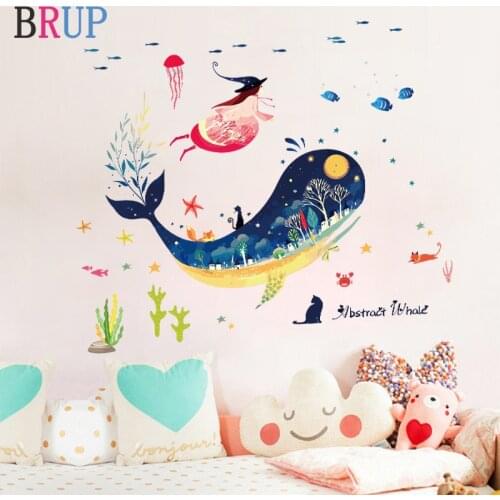 Cartoon Whale Wall Stickers for Kids Room Colorful Sea Animals Home Decor Art Wallpaper PVC Vinyl Fish Room Decoration Removable