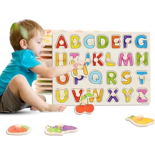 New Big Wooden Puzzle Toy For Children Wood 3d Cartoon Abc Blocks Digital Shape Montessori Wooden Animal Block alphabet board