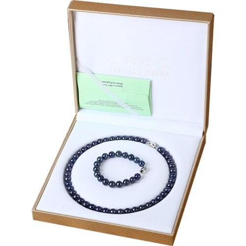 MADALENA SARARA Hot Sale Elegant Princess Style 8-9mm Black Round Freshwater Pearl Necklace Set