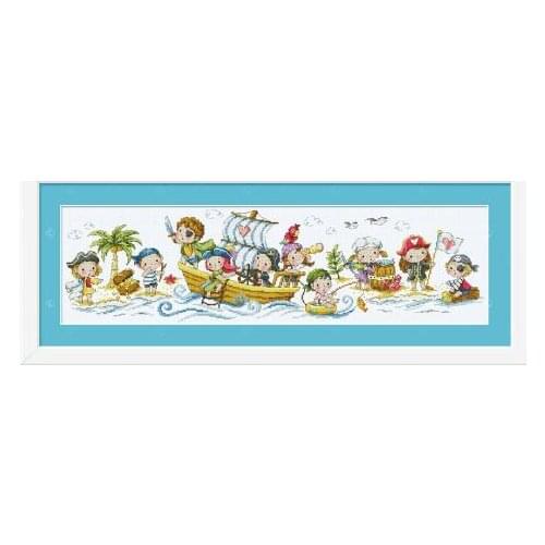 14/16/18/22/25/28CT Popular Counted Cross Stitch Kit Little Pirates Pirate Ship Vessel Boat SO