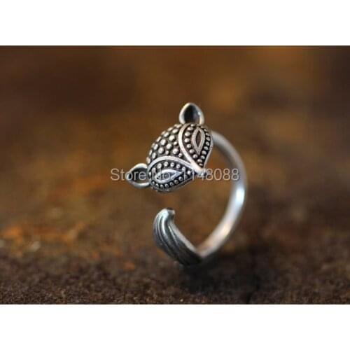 Adjustable Retro Fox Ring Womens Girls Antique Silver tone Animal Ring Jewelry Free Size gift idea