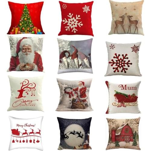 Christmas Pillowcase Christmas Pattern Printed Sofa Pillow Cover Pillow Decoration Case Linen Cushion Cover 45X45cm For Home Car