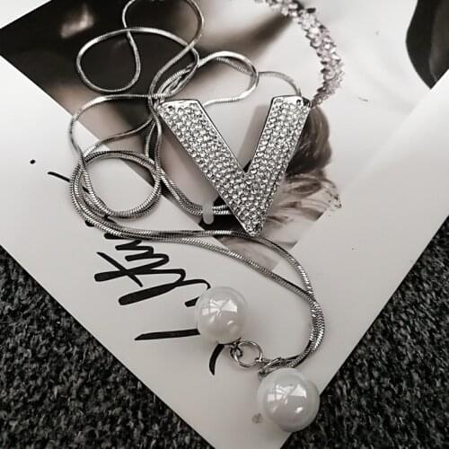 Silver color letter V pendant adjustable necklace for women korean luxury jewelry collier femalel/collana/colar necklace