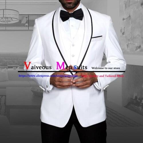 Custom Made White Black Striped Lapel Suits for Men Slim Groom Tuxedo 3 Piece Wedding Mens Suit Terno Masculino Jacket+Pant+Vest