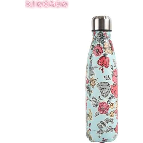 Stainless Steel Vacuum Insulated Water Bottle Flask Thermal Sports Chilly 500ML Double Wall Direct Drinking Eco-Friendly Flowers