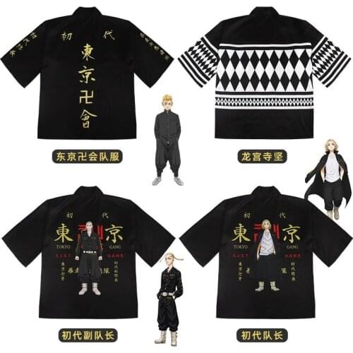 Tokyo Revengers Cosplay Cloak Anime Black White Top for Summer Hanagaki Takemichi Ken Ryuguji Haori Kimono Tee Men Short-sleeve