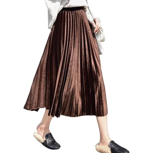 Solid Color Long Women Pleated Skirt Summer Fashion High Waist Casual Plus Size Office Ladies Work Wear Skirts Femme