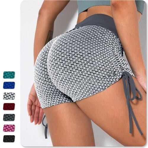 WOHUADI Tight Fitness Shorts Women Seamless Drawstring Hip Lift High Waist Gym Fitness Push Up Clothing Girl Mesh Grid Yoga Pant