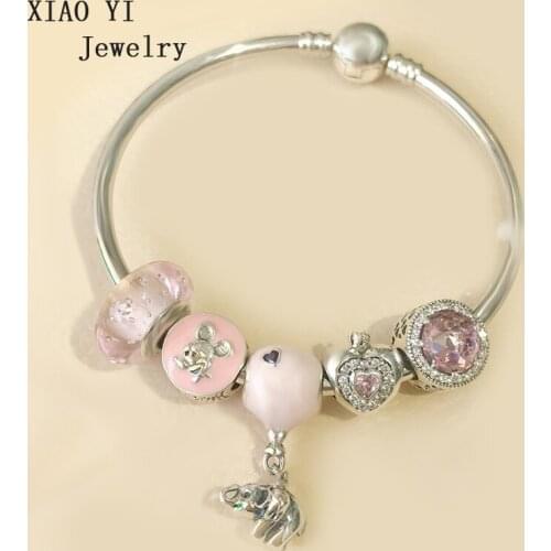 XIAOYI 100% s925 new 2020 spring winter Love cartoon pink glaze girl candy High quality fashion bracelet female