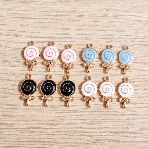 10pcs 10*18mm Cute Enamel Lollipop Bow Charms Pendant for DIY Handmade Necklace Drop Earrings Keychain Jewelry Making Decoration