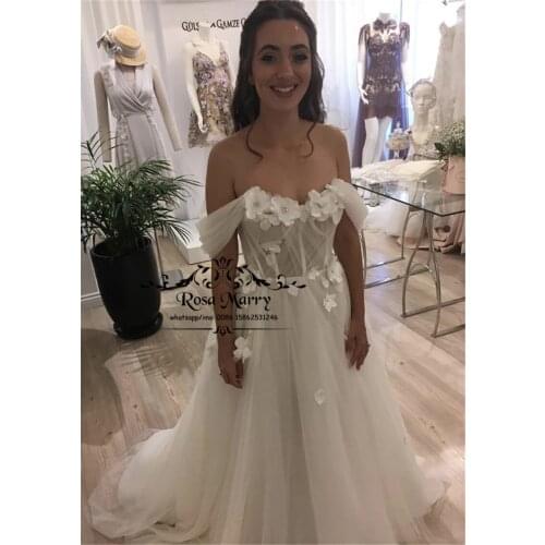 3D Floral Crystal Plus Size Cheap Wedding Dresses 2020 A Line Off Shoulder Country Beach Vestido De Novia Hippie Bridal Gowns