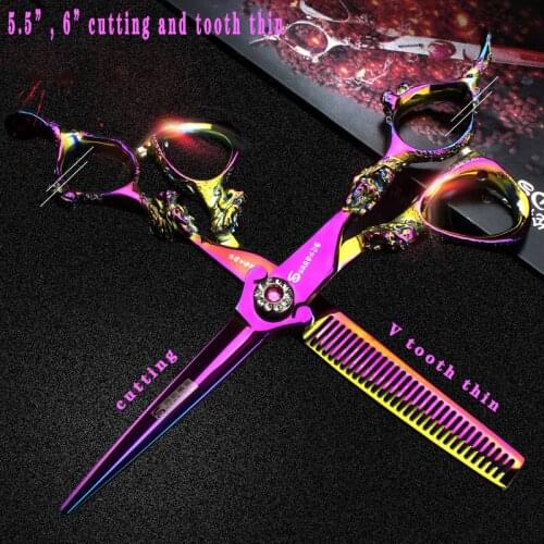 5.5/6 inch New salon scissors special hairdresser make fine teeth cut smooth black gold purple hair scissors haircuts fine