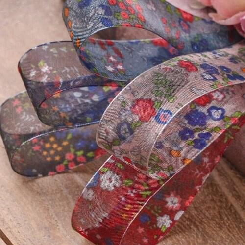 5yards/lots Floral Snow Yarn Gauze Organza Ribbon for DIY Hair Accessories Gift Bouquet Packaging Apparel Material