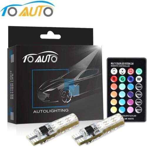 Car Signal Lights T10 Led 194 168 501 Bulb W5W LED Lamp Strobe Auto Wedge Reading Lights RGB With Remote Control 12V Silicone