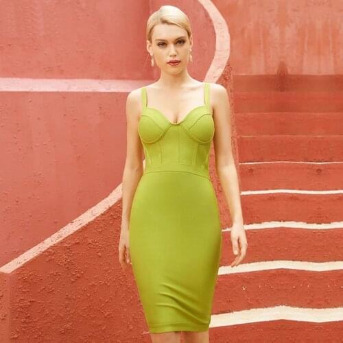 Free Shipping Wholesale Womens Dress Light Green Spaghetti Strap Sexy Strapless Celebrity Cocktail Party Bandage Dress