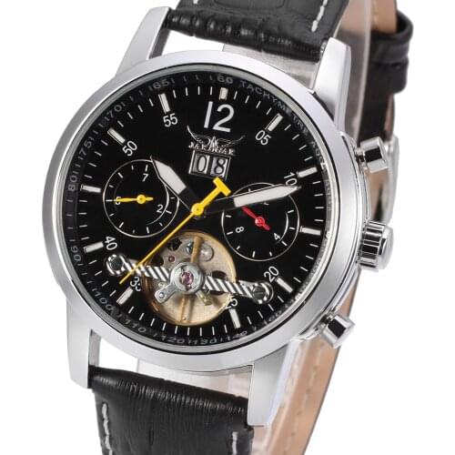 JARAGAR Classic Dress Auto Mechanical Watch Men Leather Strap 3 Sub-dials Fashion Mens Watches Top Brand Luxury Fashion Relogio